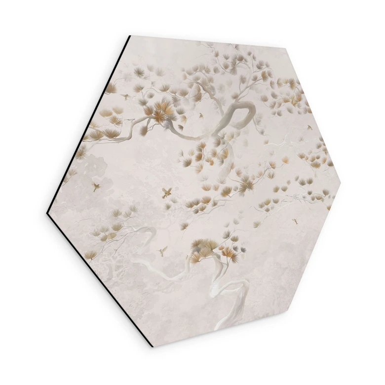 Hexagon Wandbild Elegante Kiefer im asiatischen Stil - Ms Tiff - Alu-Dibond 