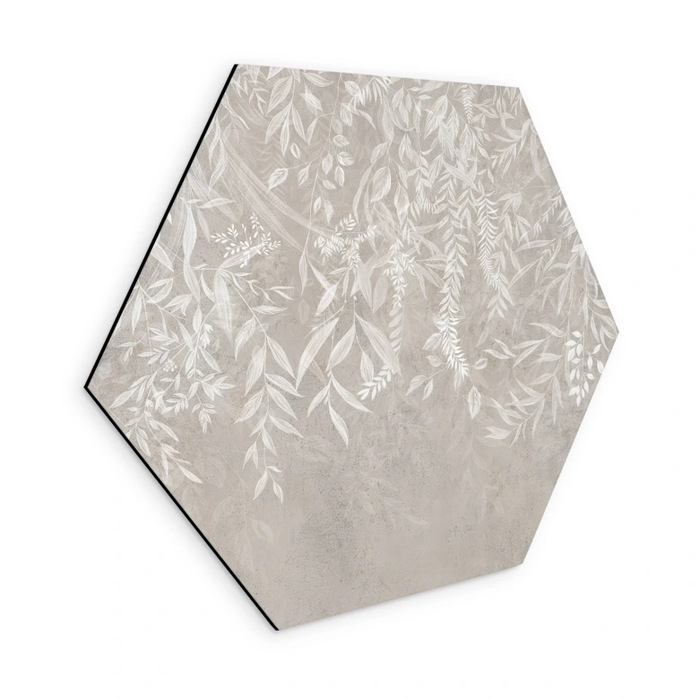 Hexagon Wandbild Elegante Weidenzweige in Beige - Ms Tiff - Alu-Dibond 