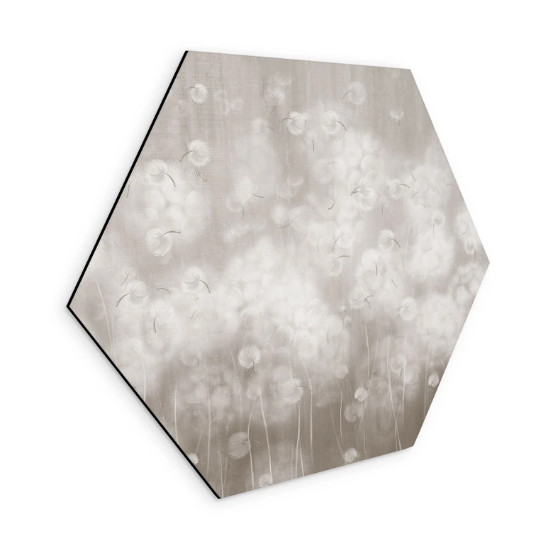 Hexagon Wandbild Pusteblumen Traum in Beige - Ms Tiff - Alu-Dibond 