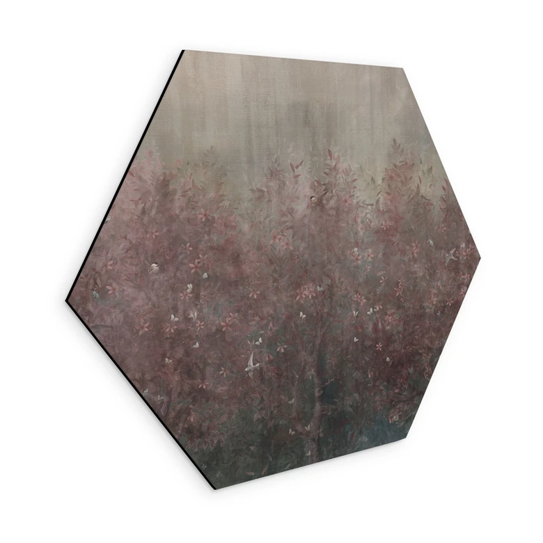 Hexagon Wandbild Wald in warmen Herbsttönen - Ms Tiff -  Alu-Dibond 