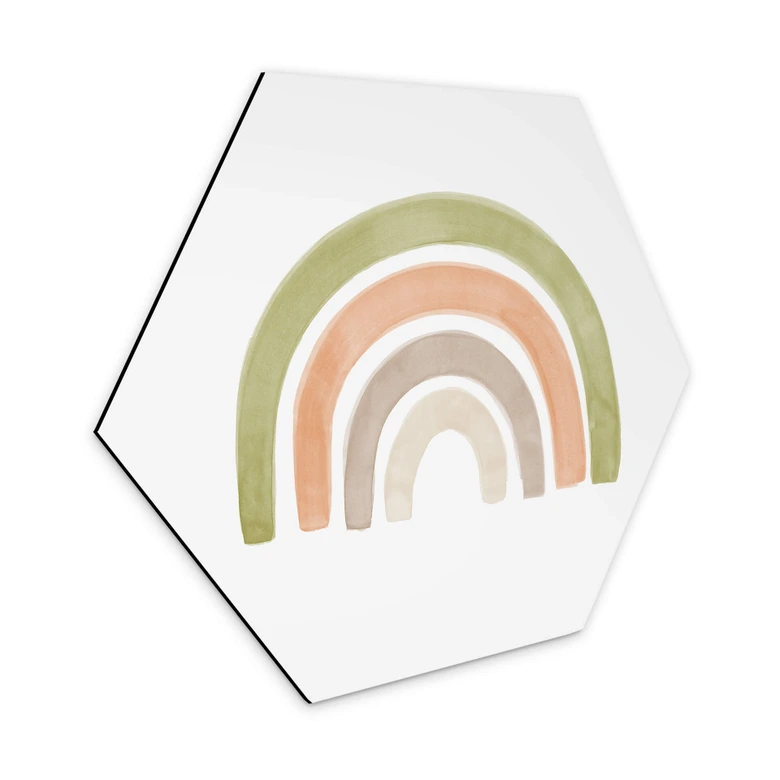 Hexagon - Alu-Dibond Nouveauprints - Regenbogen Aquarell 