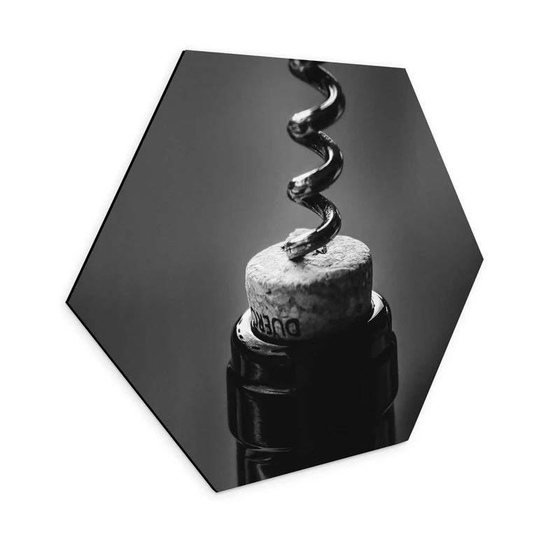 Hexagon Wandbild Wein mit Korkenzieher - Pictufy Studio - Alu-Dibond 