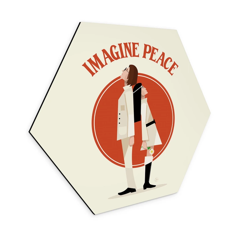 Hexagon Wandbild Imagine Peace - Zwei für Frieden und Hoffnung - Retrodrome - Alu-Dibond 
