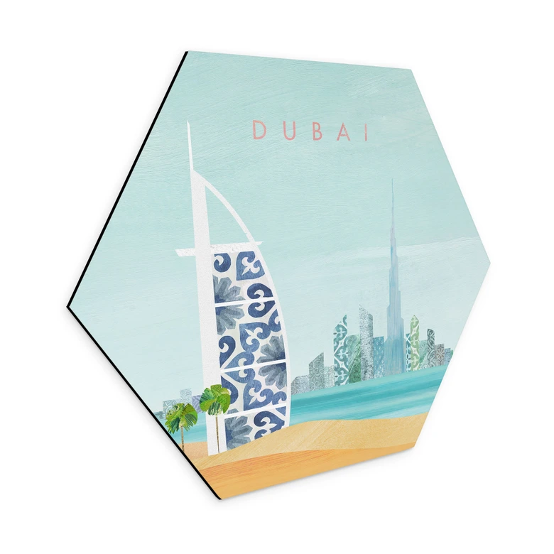Hexagon Wandbild Strand von Dubai - Burj Al Arab - Rivers - Alu-Dibond 