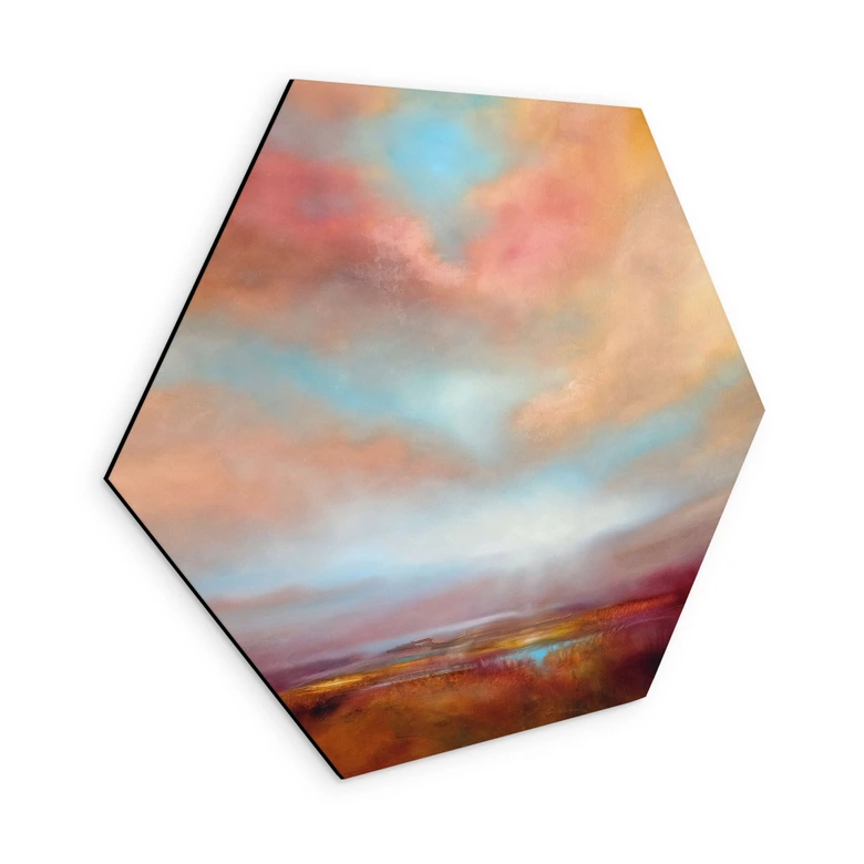 Hexagon Wandbild Leuchtendes Feld im Sonnenlicht - Schmucker - Alu-Dibond 