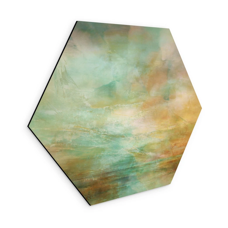 Hexagon Wandbild Türkisgoldenes Licht am Meer - Schmucker - Alu-Dibond 