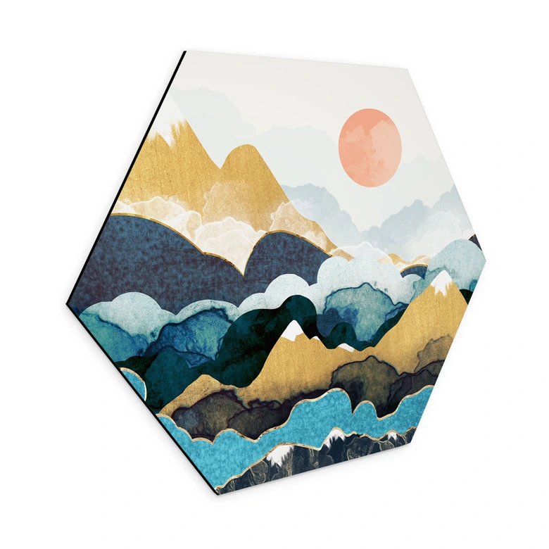 Hexagon Dibond Bergtop boven de wolken - SpaceFrog Designs 