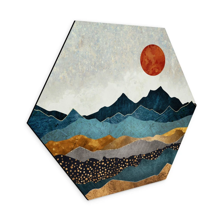 Hexagon Wandbild SpaceFrog Designs - Bernsteinfarbene Sonne - Alu-Dibond 