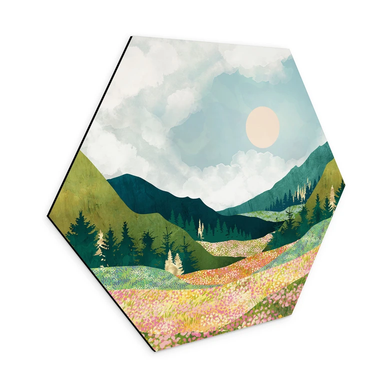 Hexagon Wandbild Farbenfrohe Frühlingswiese - SpaceFrog Designs - Alu-Dibond 