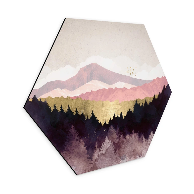 Wandbild SpaceFrog Designs - Lila Wald - Hexagon Alu-Dibond 