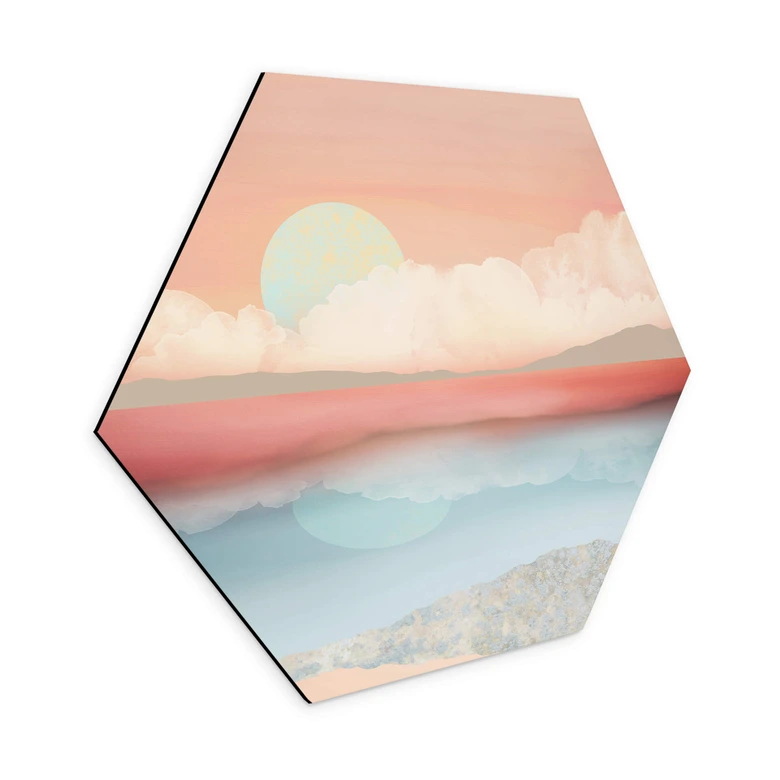 Hexagon Wandbild SpaceFrog Designs - Minzfarbener Mond - Alu-Dibond 