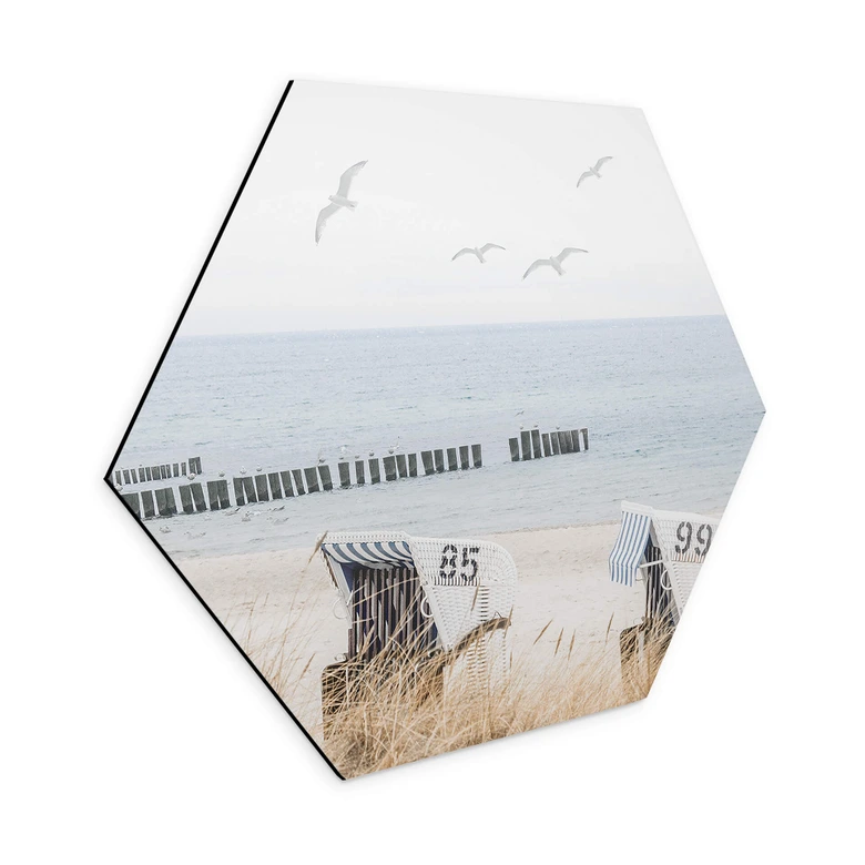 Hexagon Wandbild Strand mit Meerblick - Alu-Dibond 