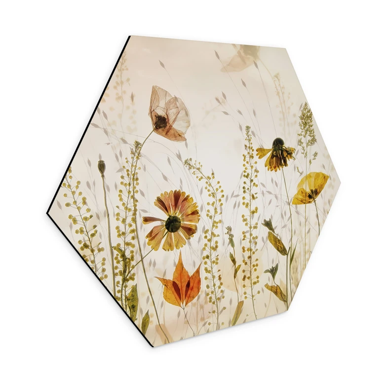 Hexagon Wandbild Wilde Wiesenblumen im Sonnenlicht - Talen - Alu-Dibond 