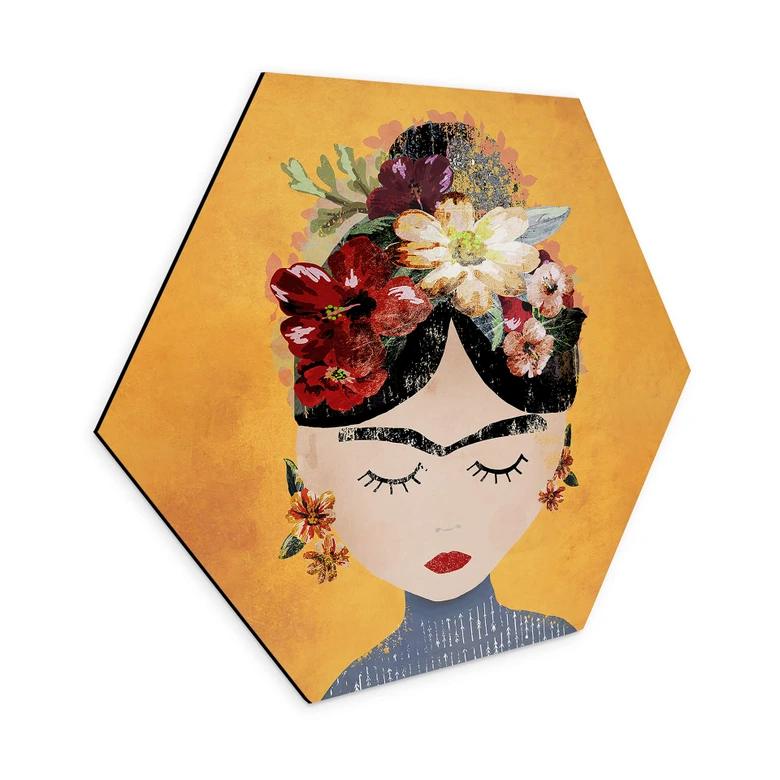 Hexagon Wandbild Treechild - Blumige Frida - Alu-Dibond 