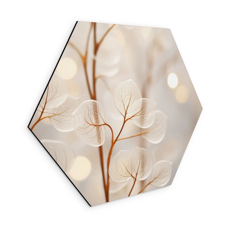 Tableaux Hexagonaux Feuilles Filigranes Beige - Alu-Dibond - Treechild 