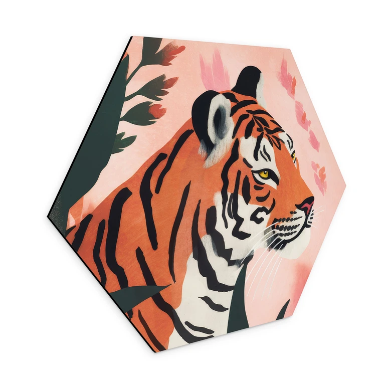 Hexagon Dibond Tijger in een roze jungle - Treechild 