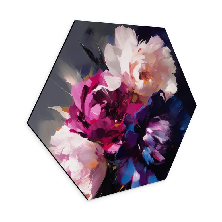 Hexagon Wandbild Treechild - Vintage Blumenarrangement - Alu-Dibond 