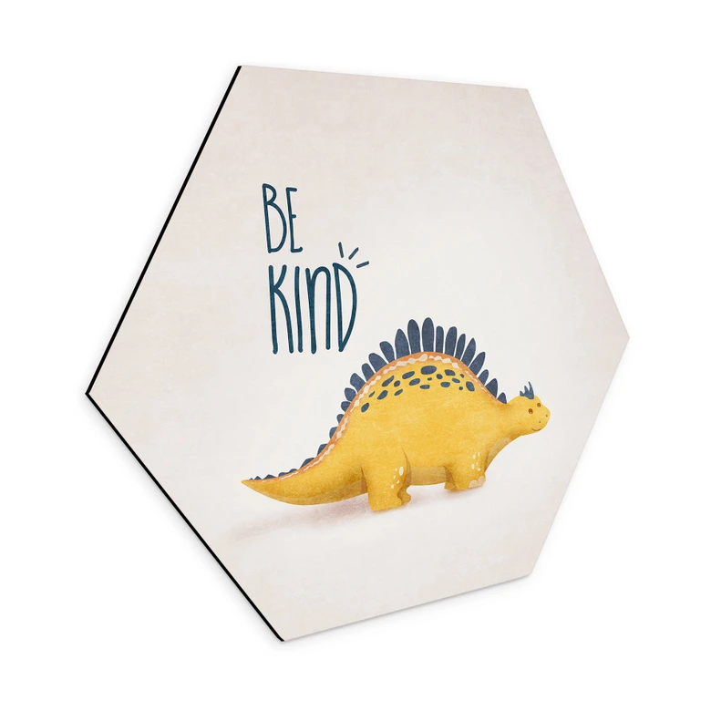 Hexagon-Wandbild Dino Be Kind - Stegosaurus - Tunaboylu - Alu-Dibond 