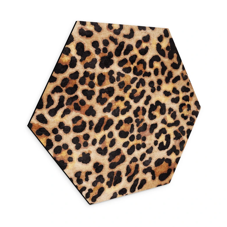 Hexagon Wandbild Wilder Leopard - Animal Print - Tunaboylu - Alu-Dibond 