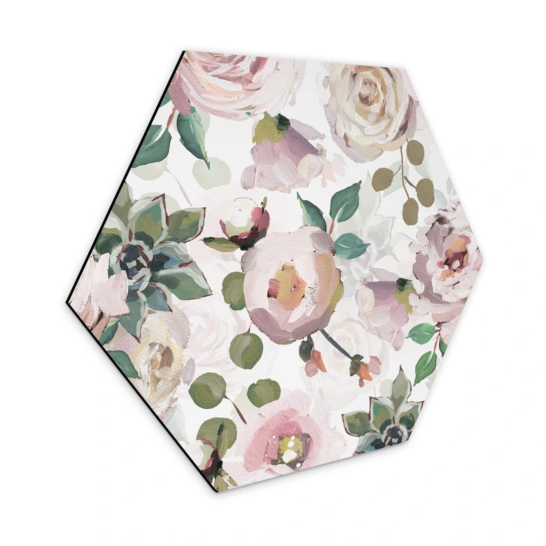 Hexagon - Alu-Dibond UN Designs - Blumen im Gemälde Stil 