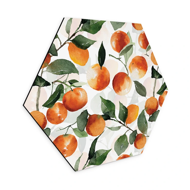 Hexagon Wandbild Fruchtige Mandarinen - UN Designs - Alu-Dibond 