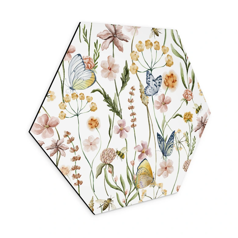 Hexagon Dibond Lenteweide met vlinders - UN Designs 