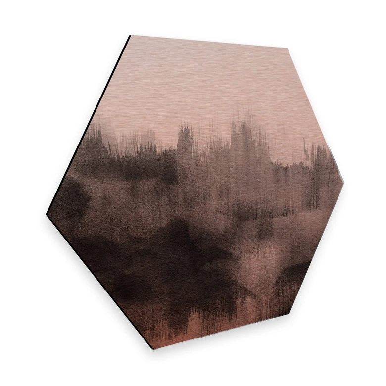 Hexagon - Alu-Dibond Kupfereffekt Nouveauprints - Watercolour Brush Strokes (schwarz) 
