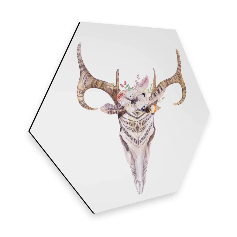 Hexagon - Alu-Dibond - Kvilis - Boho Skull Feder 