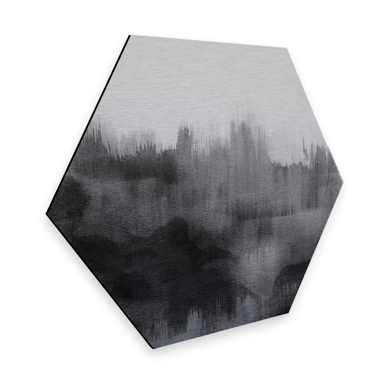 Hexagon - Alu-Dibond Silbereffekt Nouveauprints - Watercolour Brush Strokes (schwarz) 