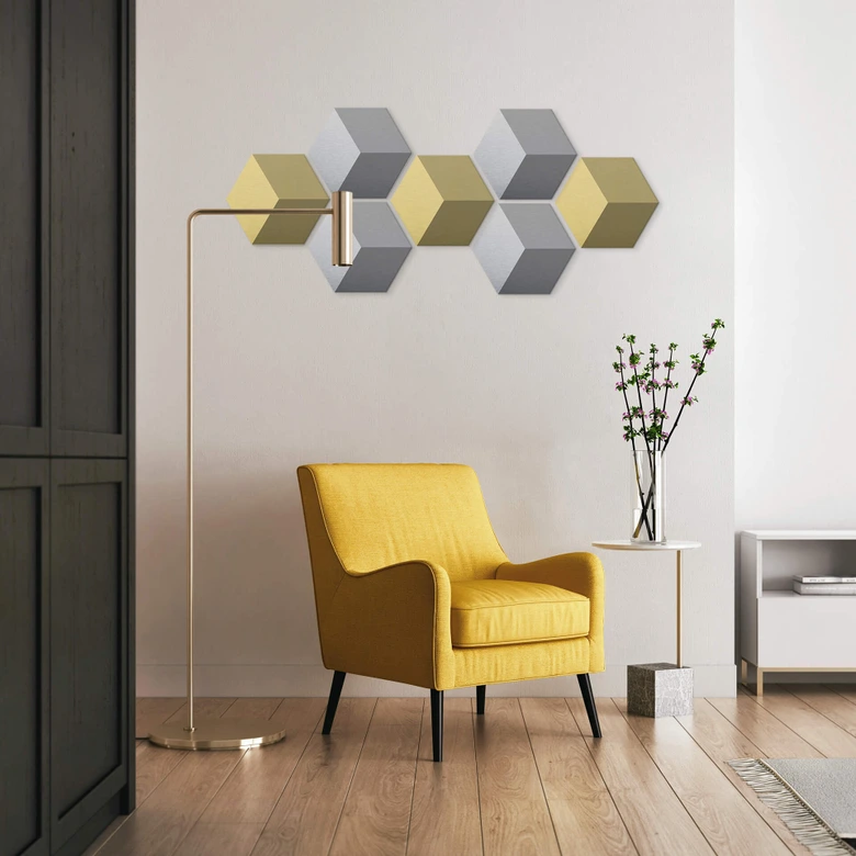 3D Hexagon - Alu-Dibond Set Silber Gold (7er Set) 