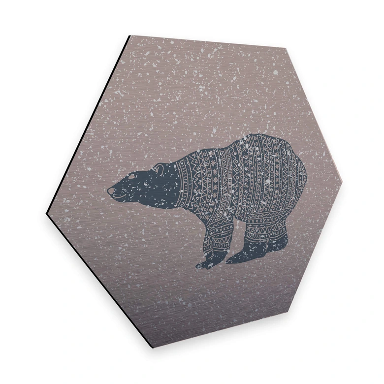 Hexagon - Alu-Dibond-Silbereffekt Polarbär Blau 