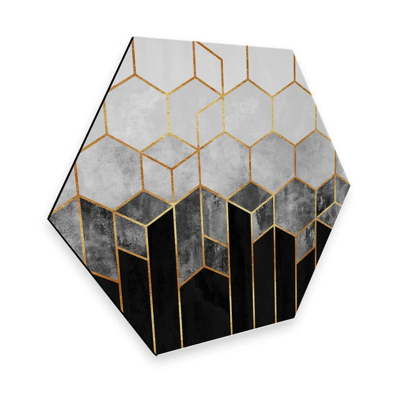 Hexagon - Alu-Dibond Fredriksson - Hexagone: schwarz und grau 