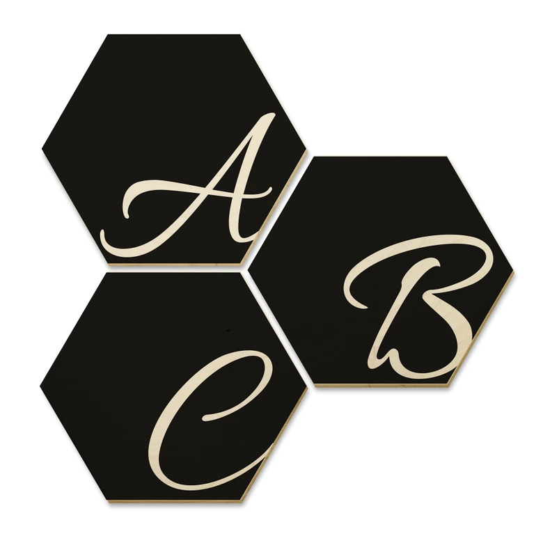 Hexagon Letters - Wood Birch Veneer - black 