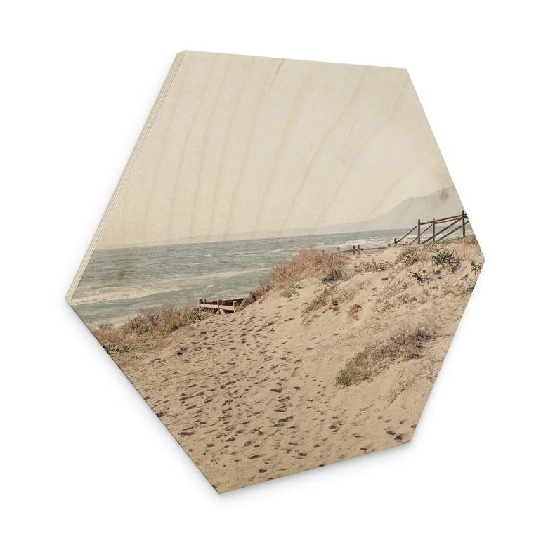 Hexagon Holzbild 1X Studio - Strandaufgang an den Dünen 