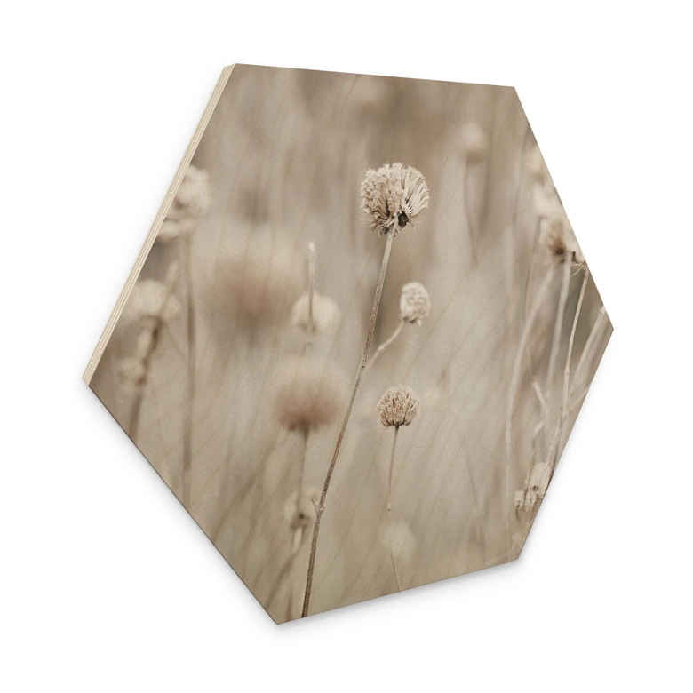 Hexagon Holzbild Getrocknete Blüten in sanften Tönen - Annie 