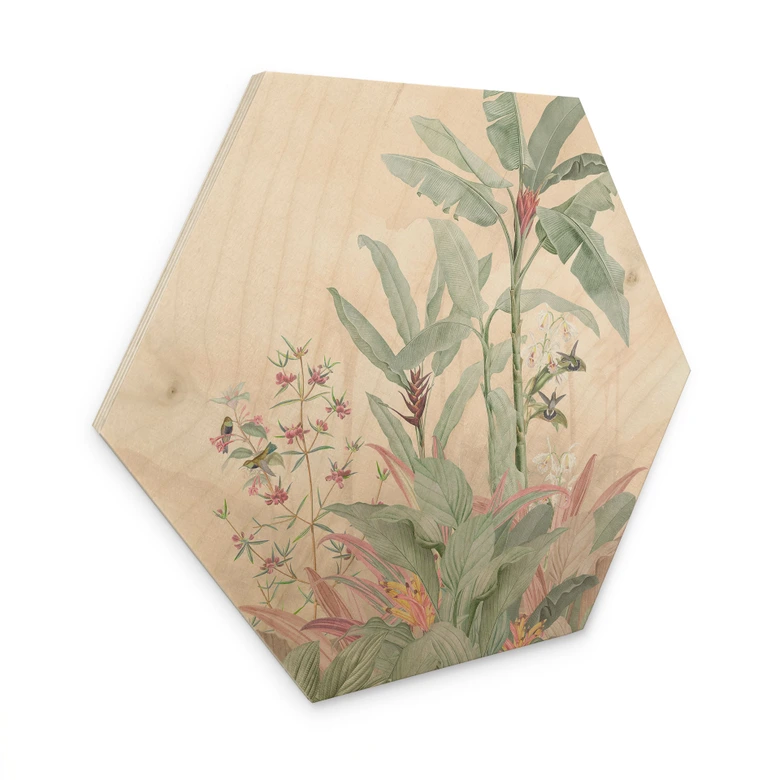 Hexagon Holzbild Tropische Idylle mit Kolibri Apricot - Bloomery Decor 
