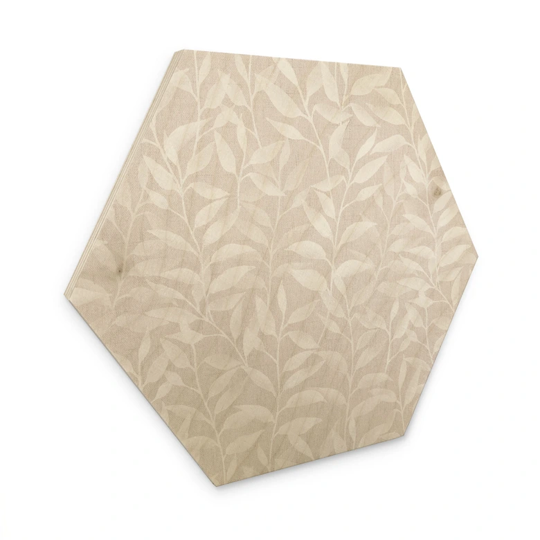 Hexagon Holzbild Zarte Aquarell-Blätter - Soft Beige - Bloomery Decor 