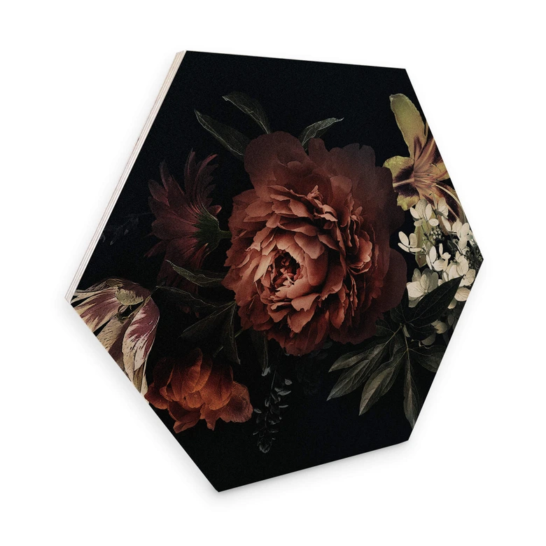Hexagon - Holz Blumenbouquet Rot 