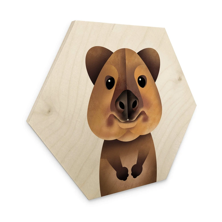 Hexagon Holzbild - Quokka - Braun 