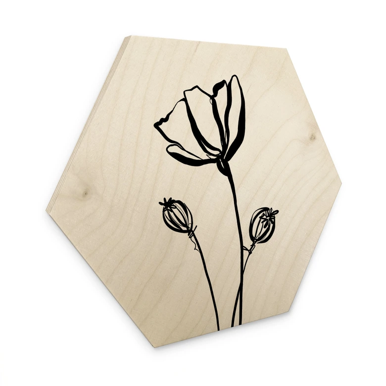 Hexagon Holzbild Line Art Mohnblume - Cats & Dotz 