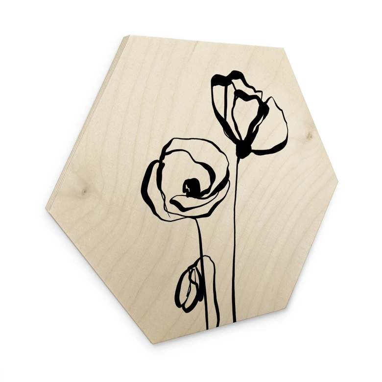 Hexagon Holzbild Line Art Zwei Mohnblumen - Cats & Dotz 