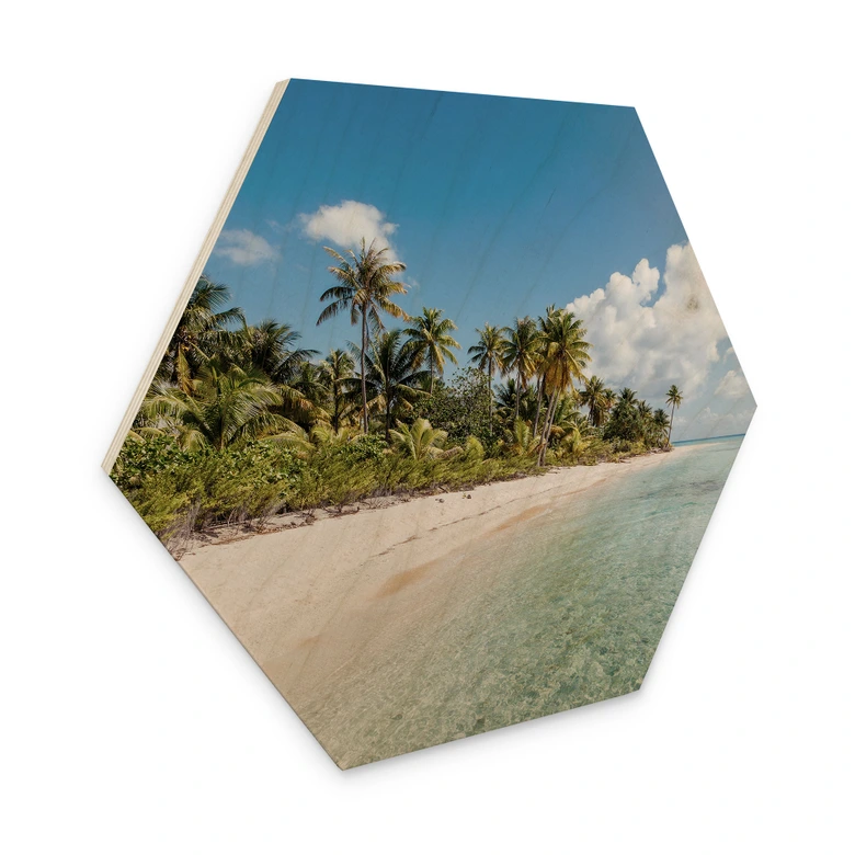 Hexagon Holzbild Palmenstrand in der Südsee - Colombo 
