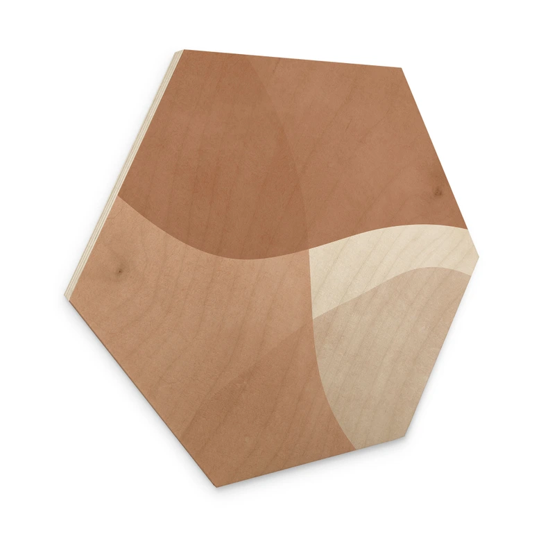 Tableau sur bois Hexagon Boho formes aquarelles dans les tons bruns - Costa 