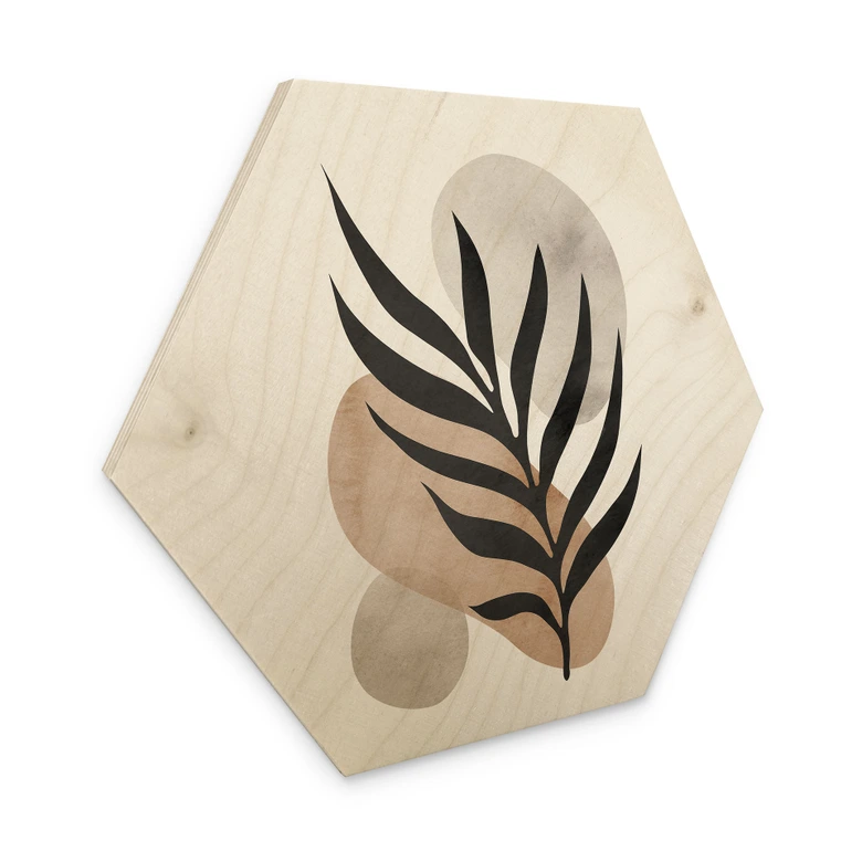 Tableau en bois Hexagon Silhouette botanique avec géométrie artistique - Costa 