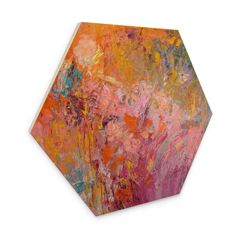 Hexagon Holzbild Abstrakter bunter Rosengarten - Fagan 