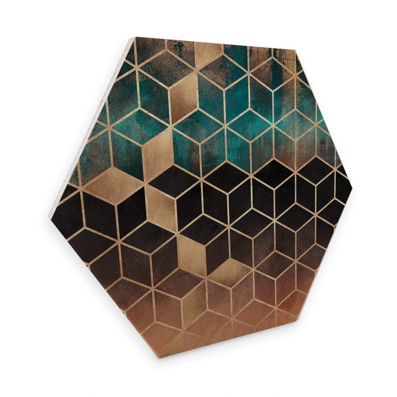 Hexagon - Holz Birke-Furnier Fredriksson - Goldgrüne Geometrie 