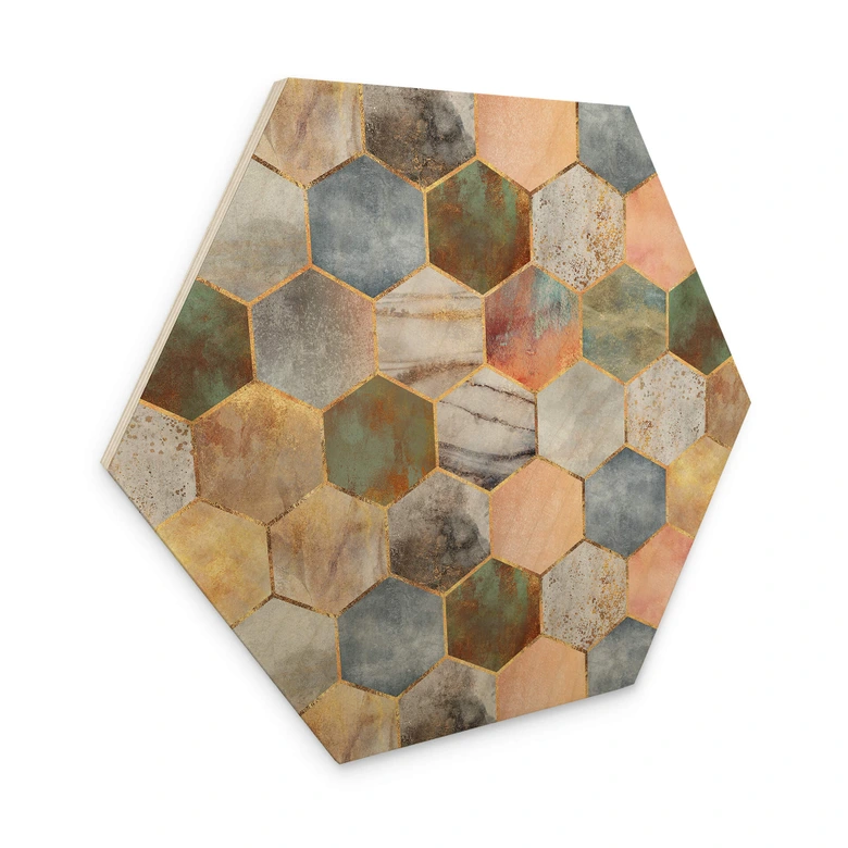 Hexagon Holzbild Fredriksson - Marmor & Perlmutt 