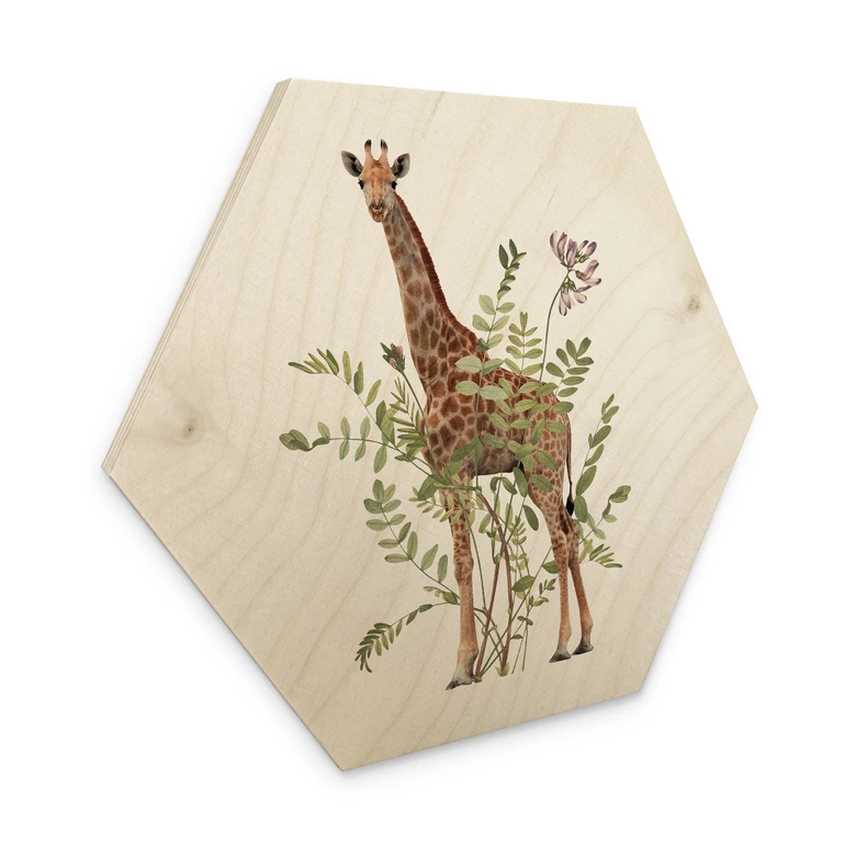 Hexagon Holzbild Florale Giraffe - Frida Floral Studio 