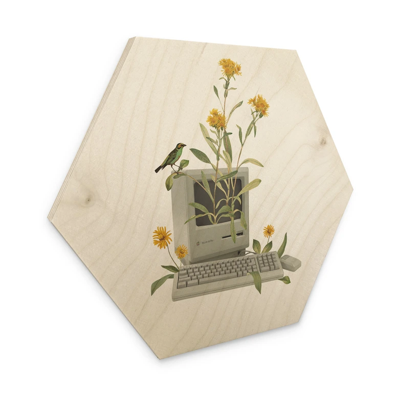 Hexagon-Holzbild Vintage Botanik-Computer - Frida Floral Studio 