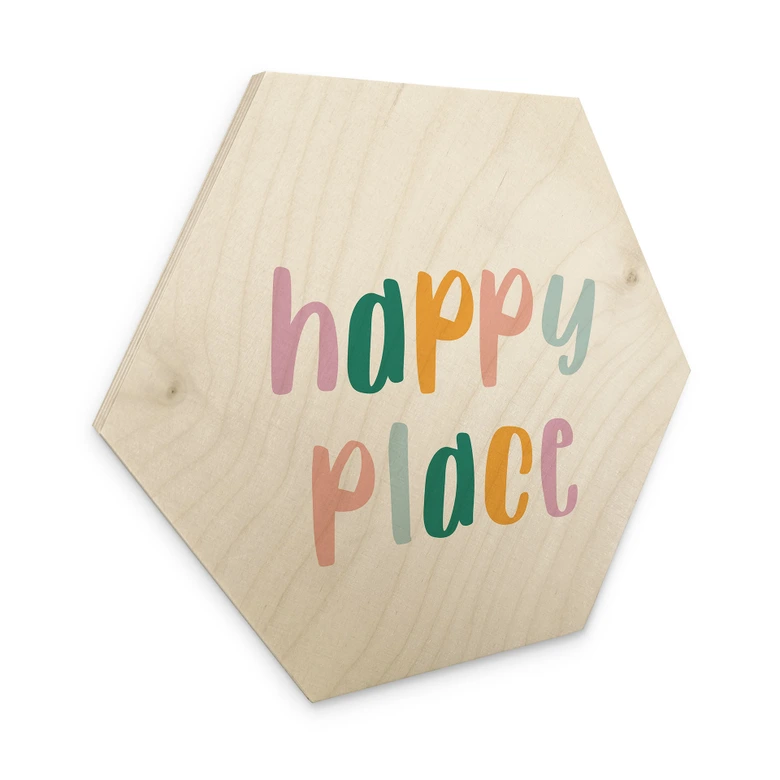 Hexagon Holzbild mit Spruch - Happy place - Kinderzimmer 